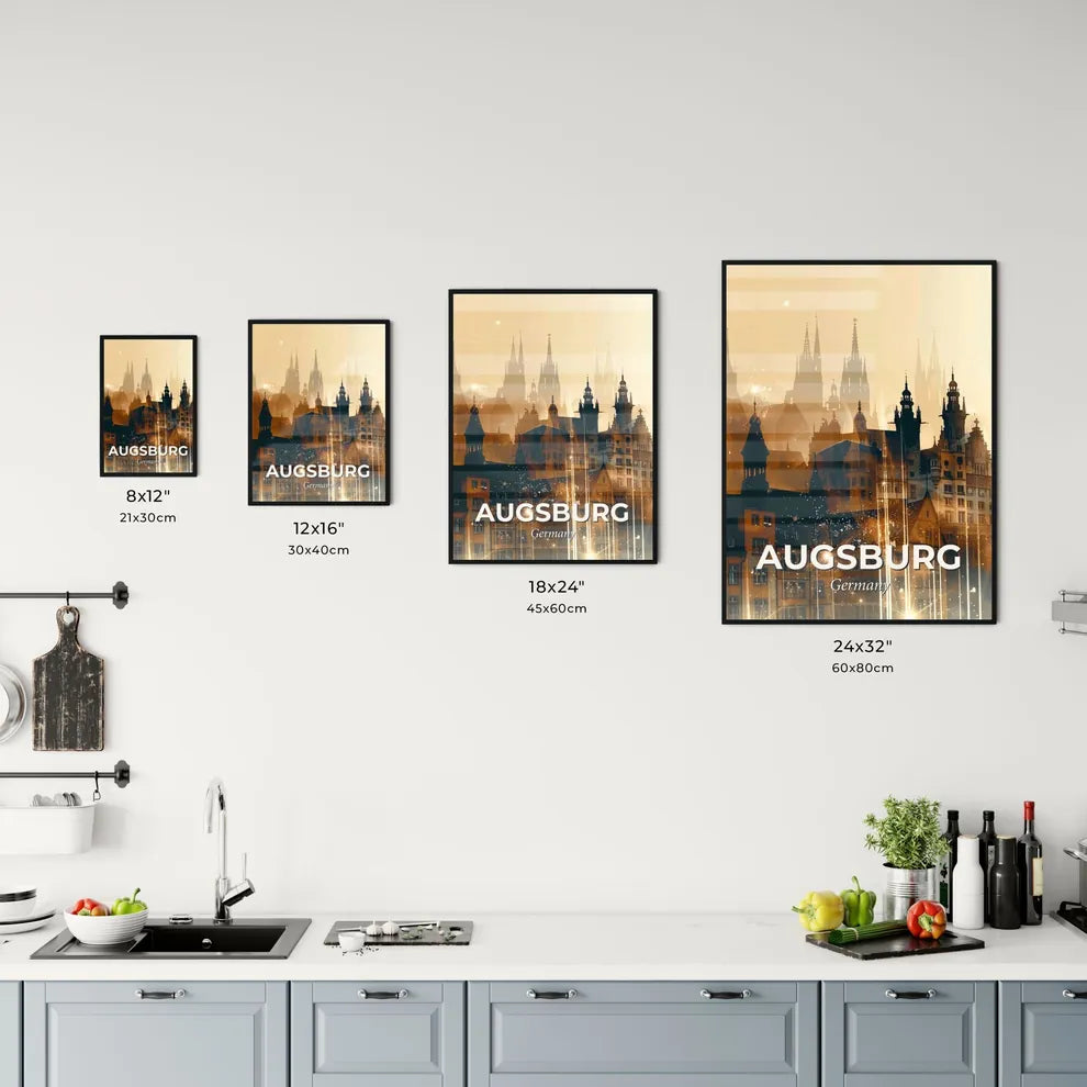 Augsburg Germany Skyline Cityscape Night Poster Office Art