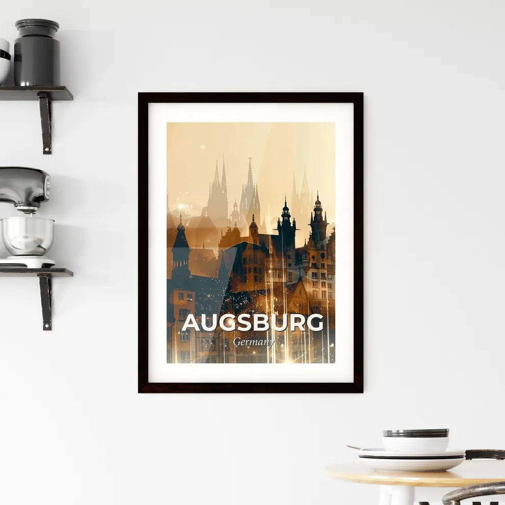 Augsburg Germany Skyline Cityscape Night Poster Framed Print