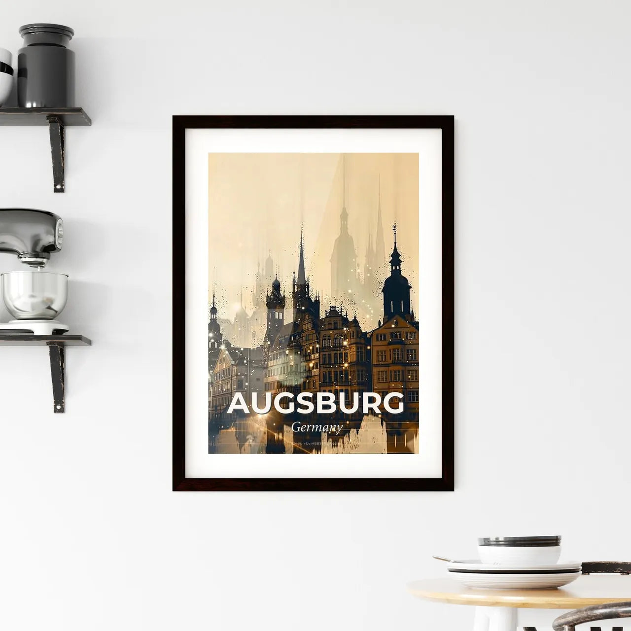 Augsburg, City Skyline Silhouette Poster Delight Framed Print