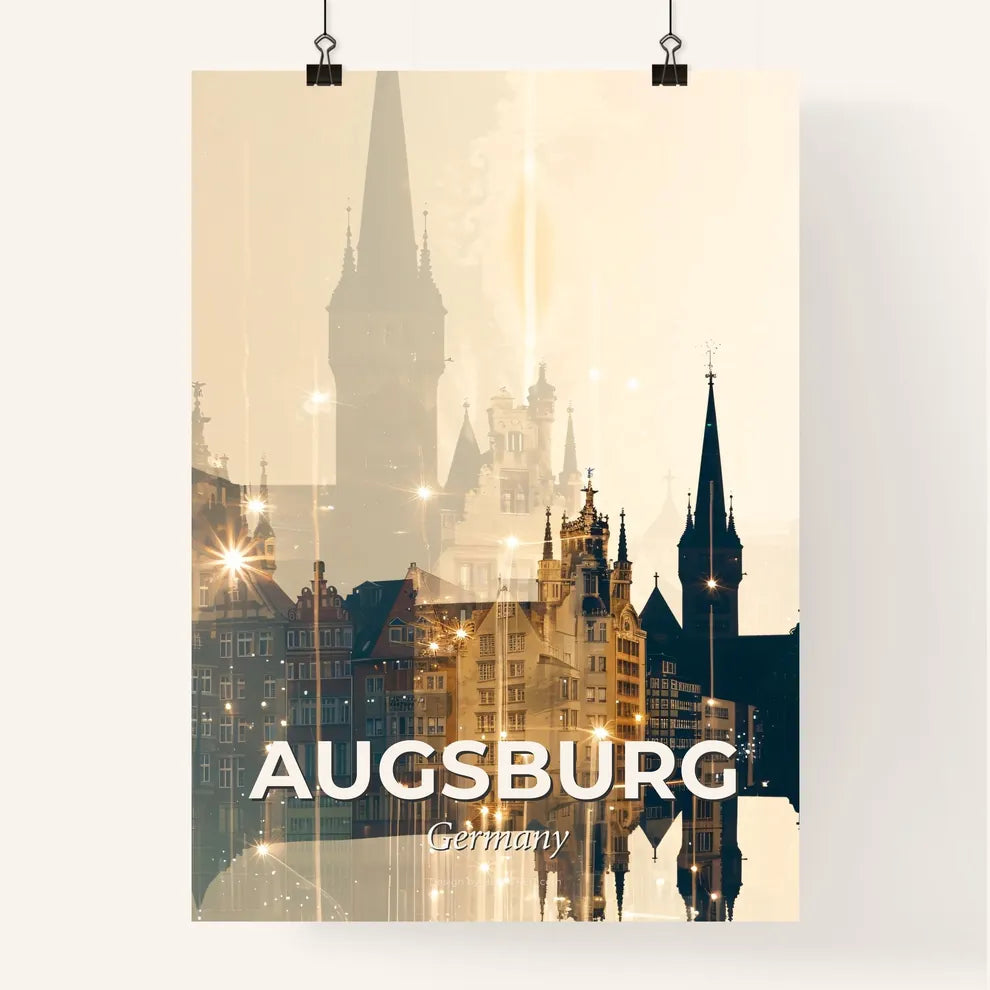 Augsburg Skyline Poster with Golden Lights Poster