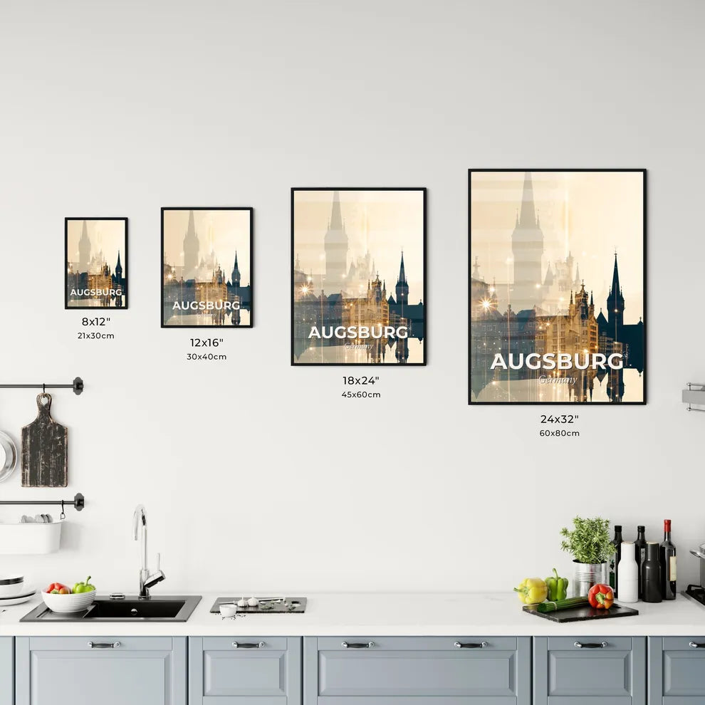 Augsburg Skyline Poster with Golden Lights Office Art
