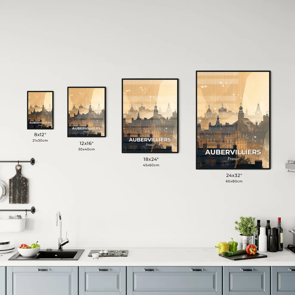 Aubervilliers Urban Lightscape Silhouette Poster Office Art