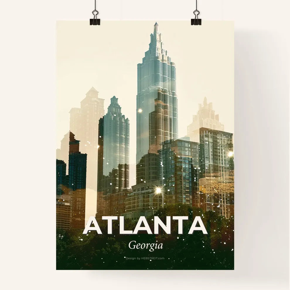 Atlanta City Lights Skyline Double Exposure Poster