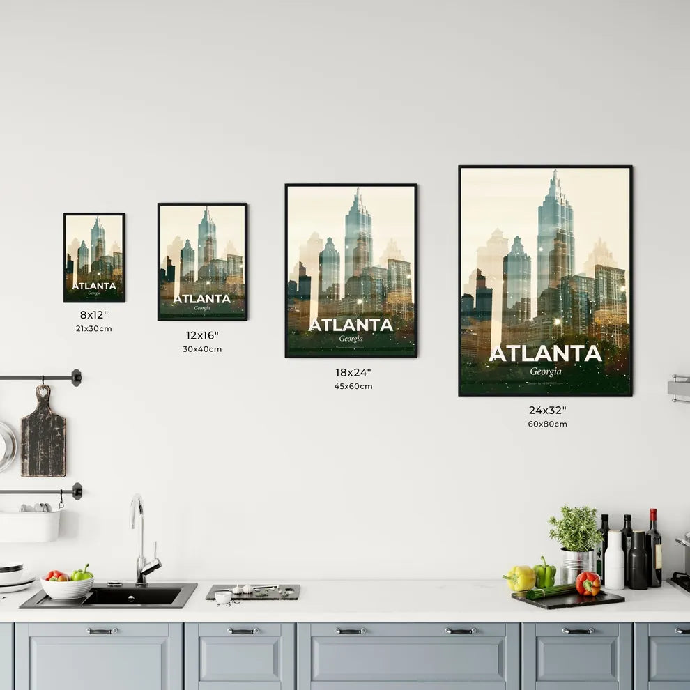Atlanta City Lights Skyline Double Exposure Office Art