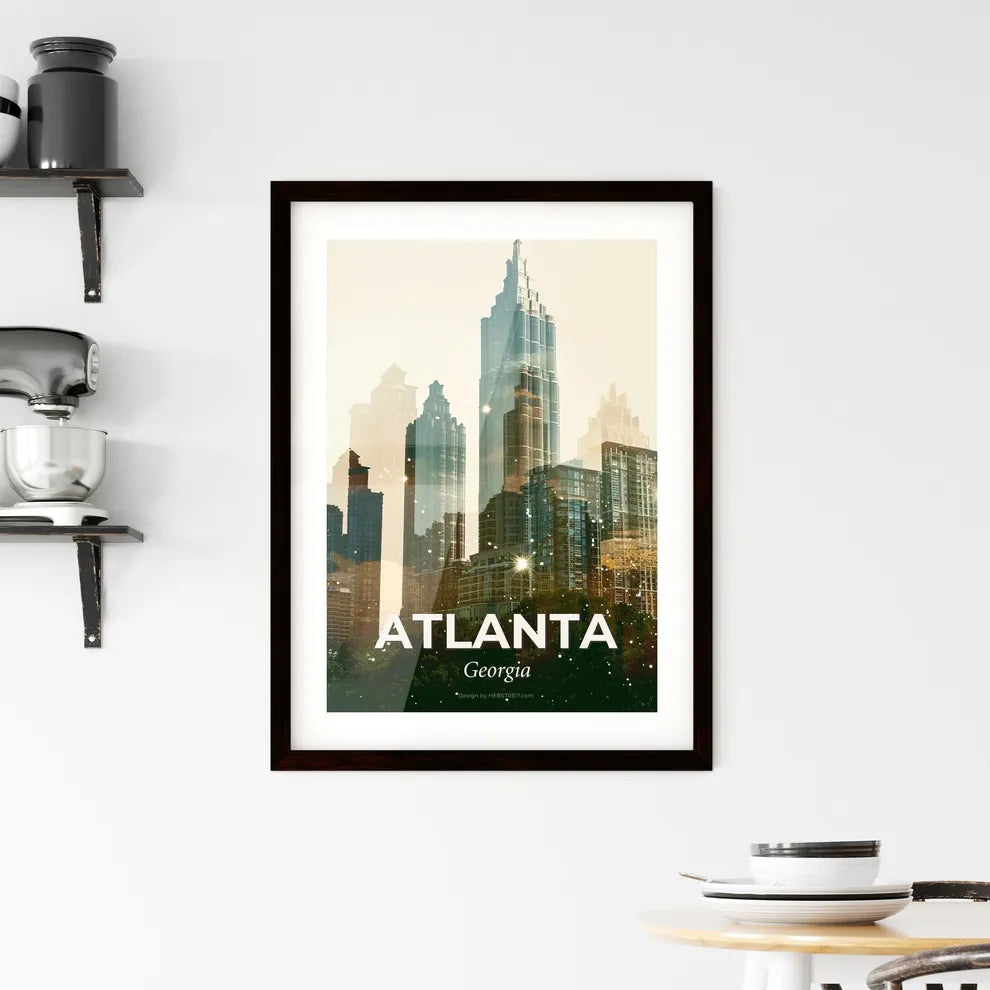 Atlanta City Lights Skyline Double Exposure Framed Print