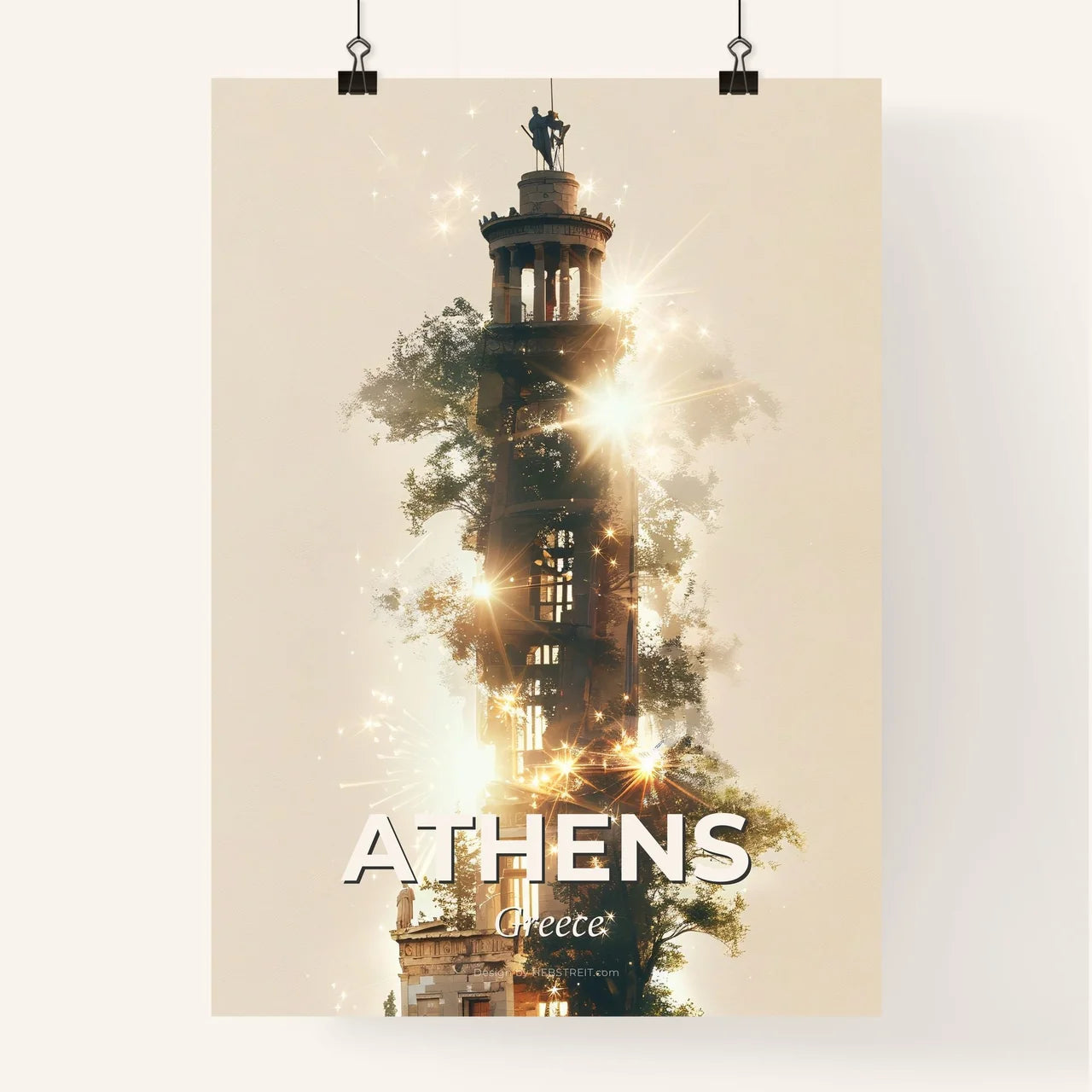 Athens City Silhouette Double Exposure Artwork Poster