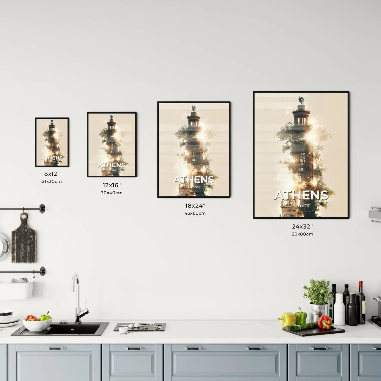 Athens City Silhouette Double Exposure Artwork Office Art