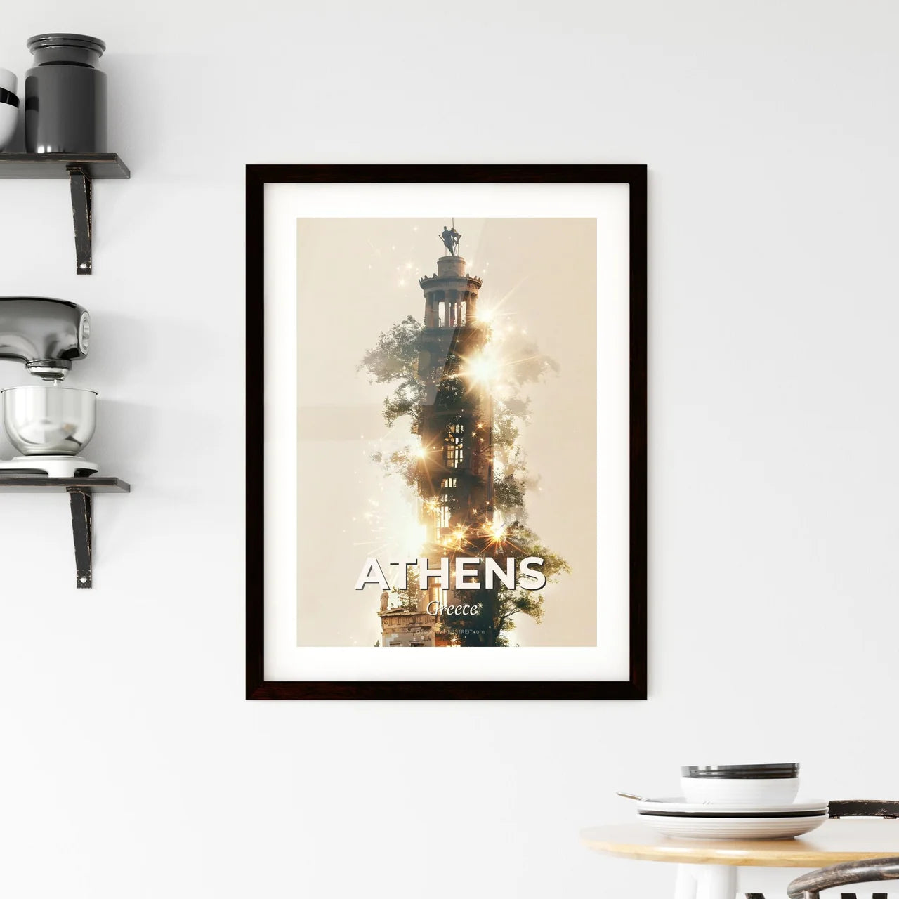 Athens City Silhouette Double Exposure Artwork Framed Print