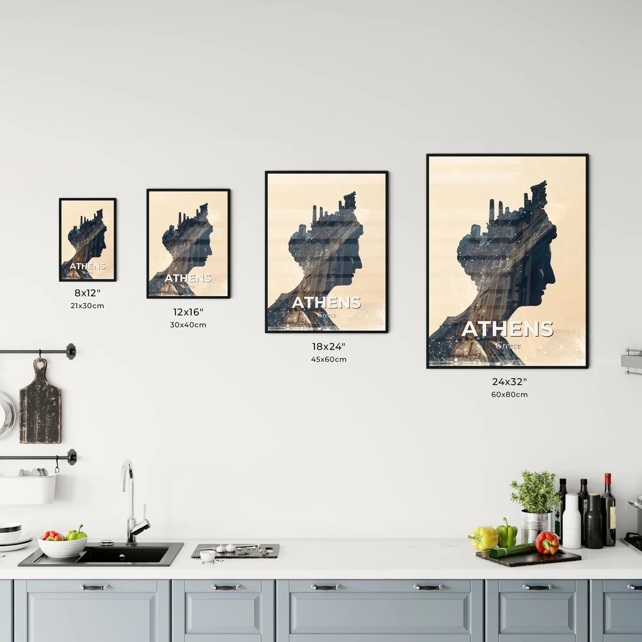 Athens Skyline Double Exposure City Art Poster Office Art