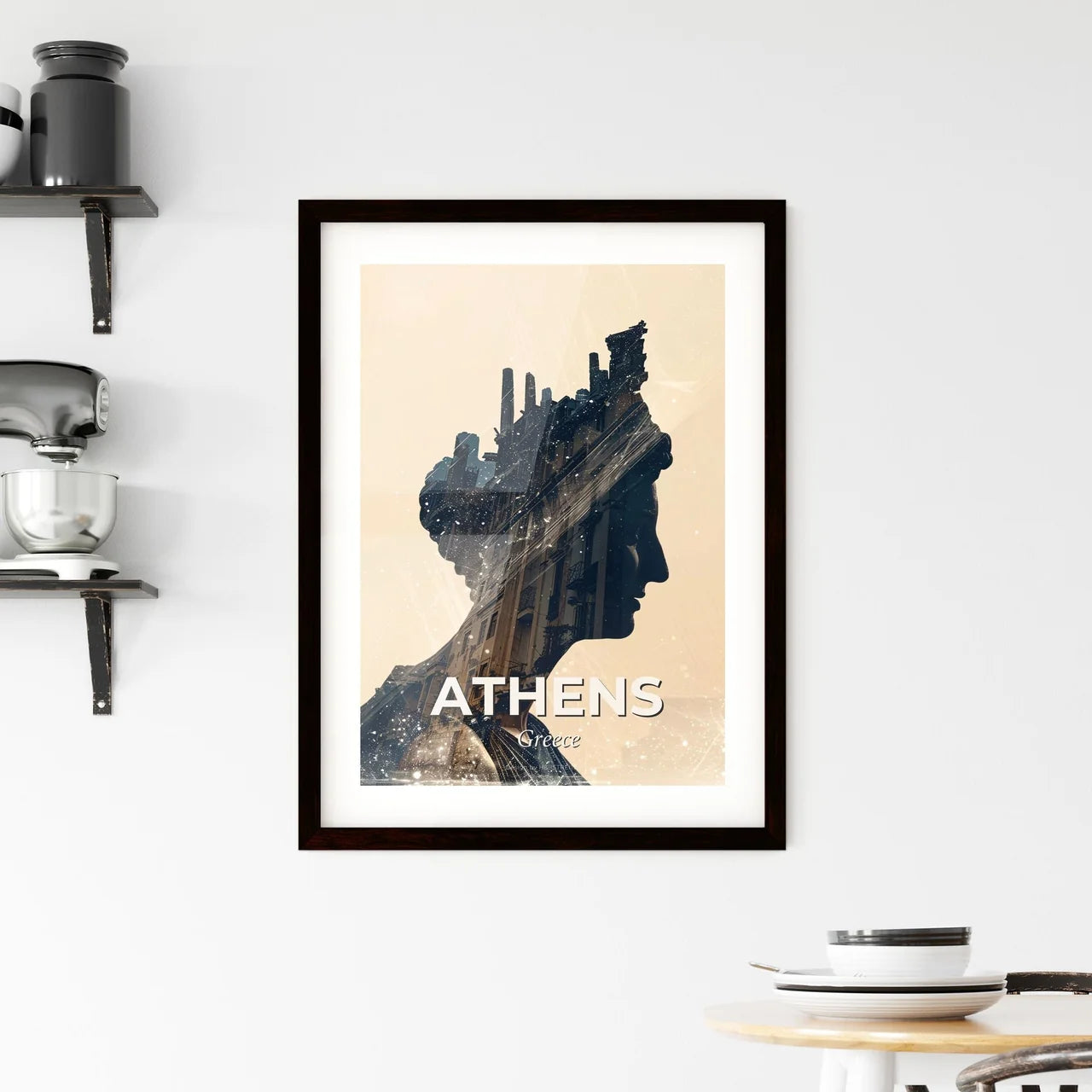 Athens Skyline Double Exposure City Art Poster Framed Print