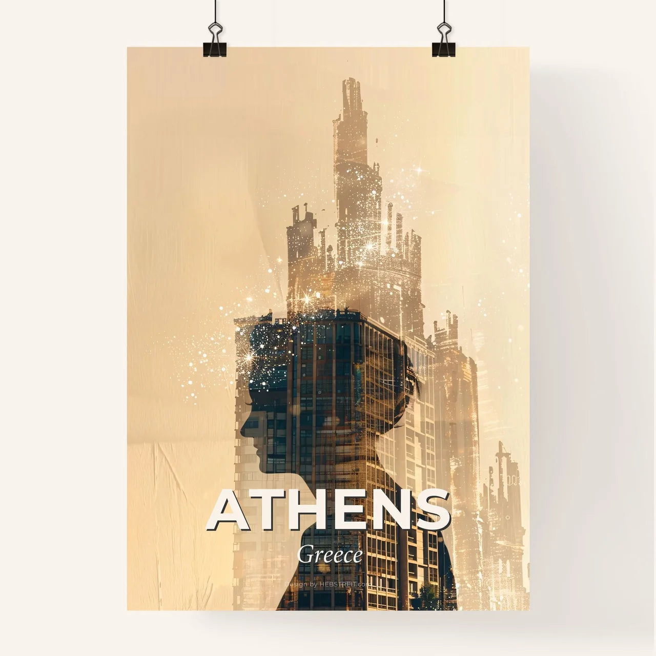 Athens Skyline Silhouettes on Beige Paper Poster