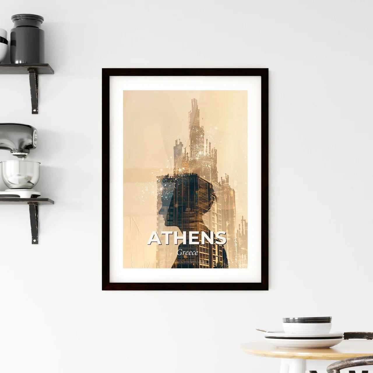 Athens Skyline Silhouettes on Beige Paper Framed Print