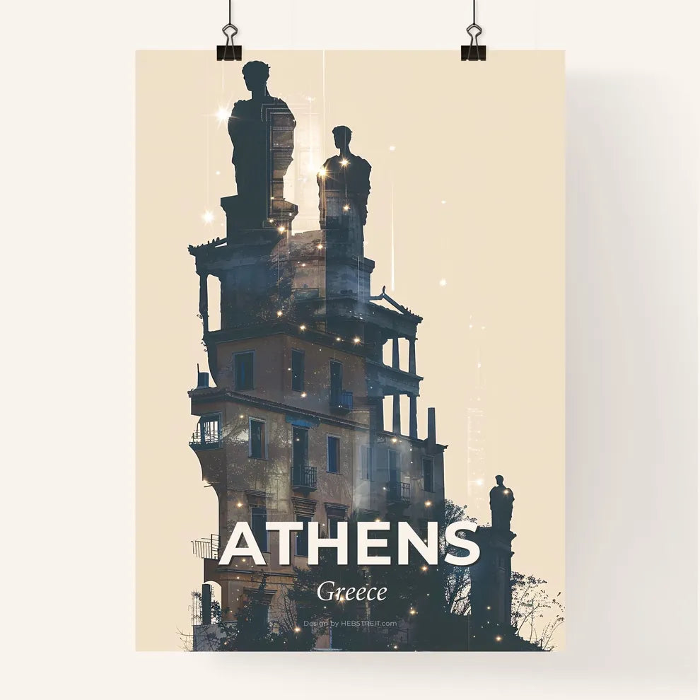 Athens Skyline Double Exposure Poster Art Poster