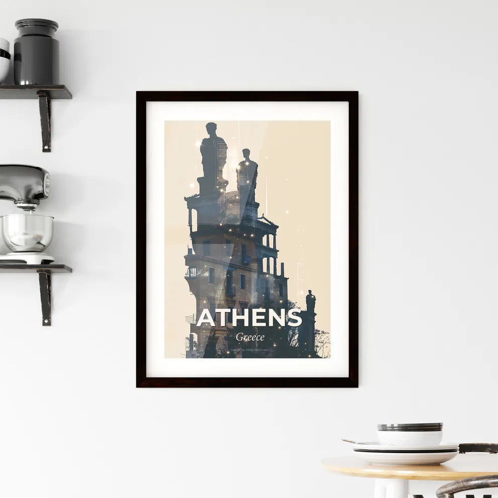 Athens Skyline Double Exposure Poster Art Framed Print