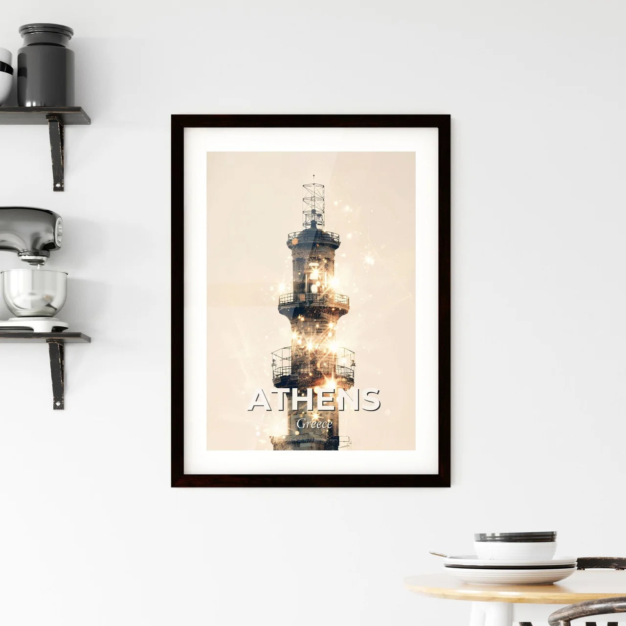 Athens Skyline Double Exposure Majestic Poster Framed Print