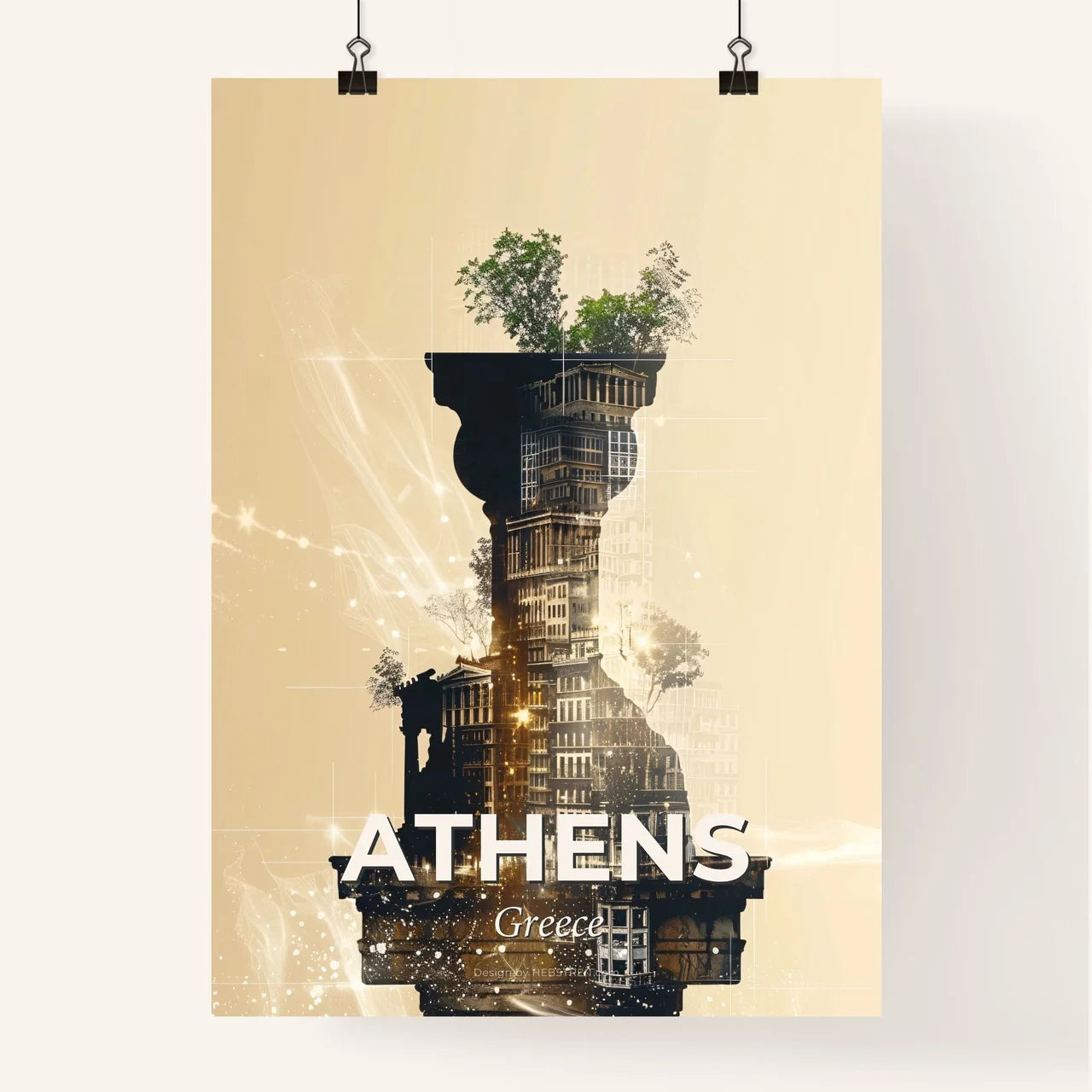 Athens Skyline Double Exposure Composite Art Poster Poster