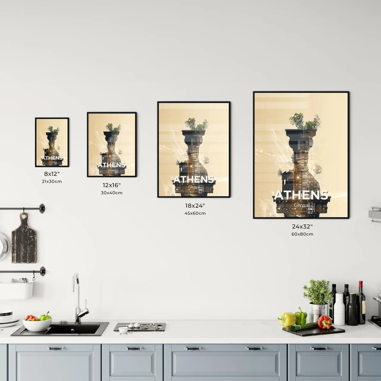 Athens Skyline Double Exposure Composite Art Poster Office Art