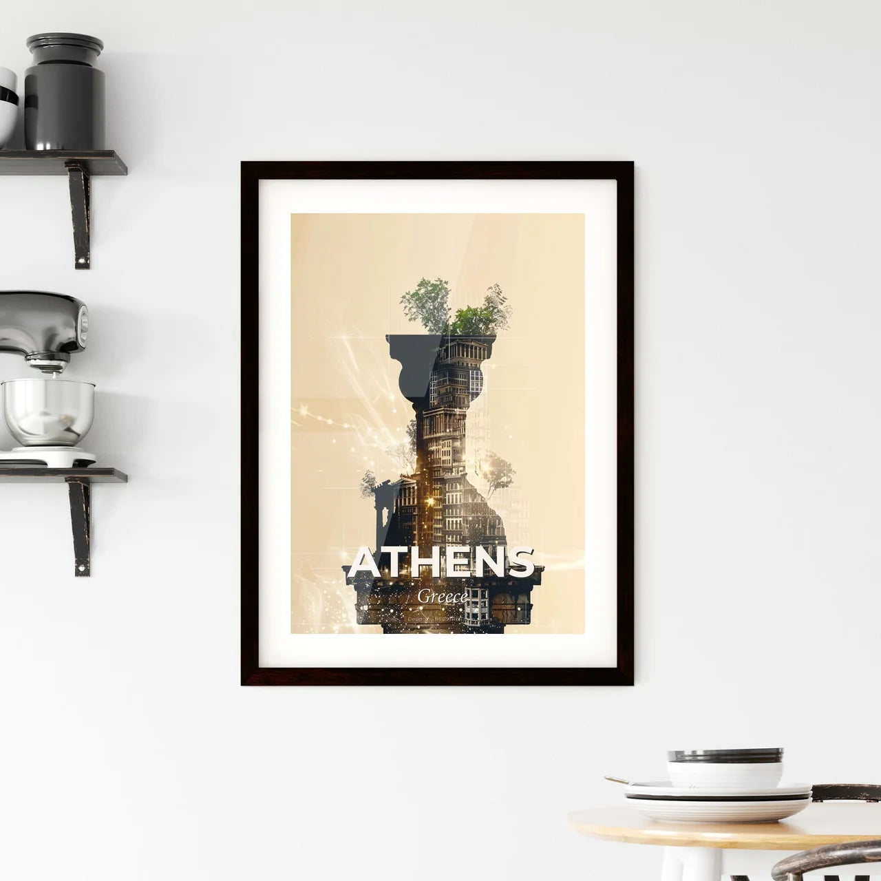 Athens Skyline Double Exposure Composite Art Poster Framed Print