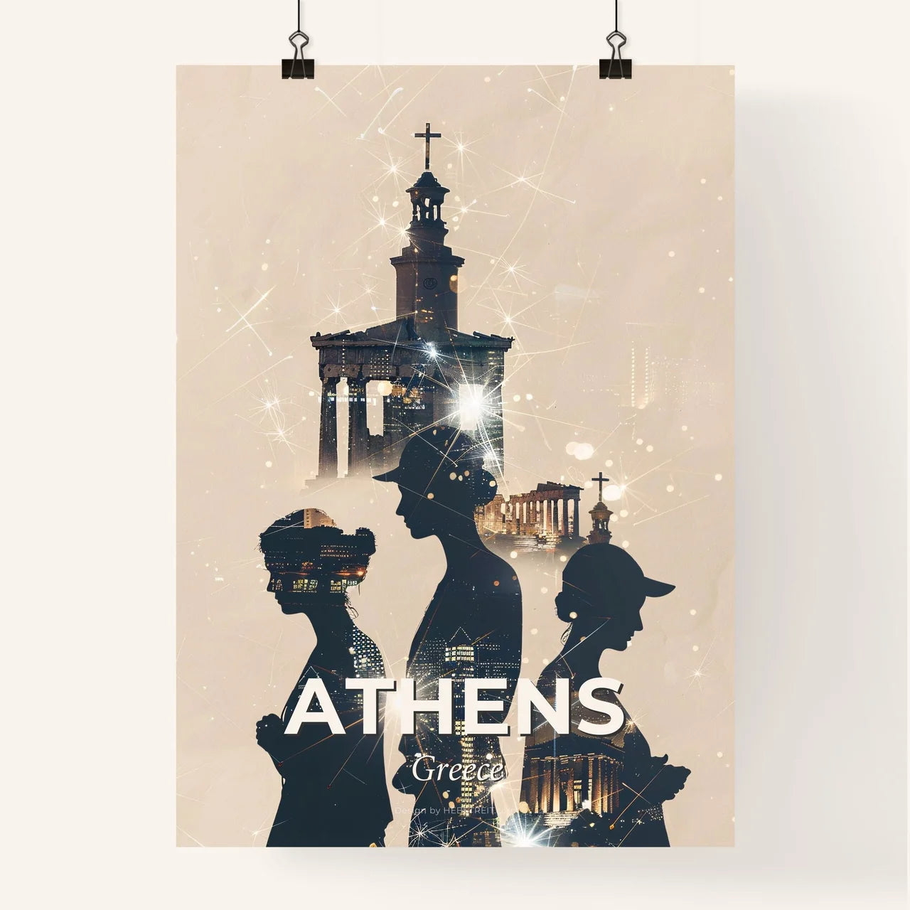 Athens Iconic Skyline Double Exposure Poster Poster