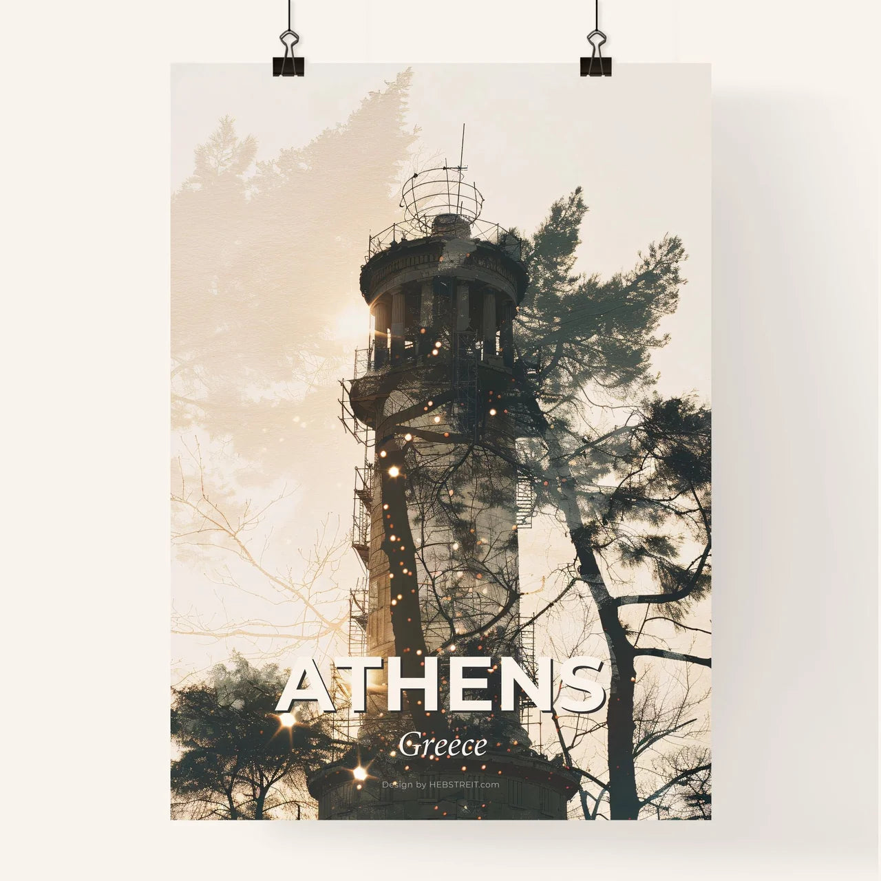 Athens, Greece: Double Exposure Skyline Art Poster Poster