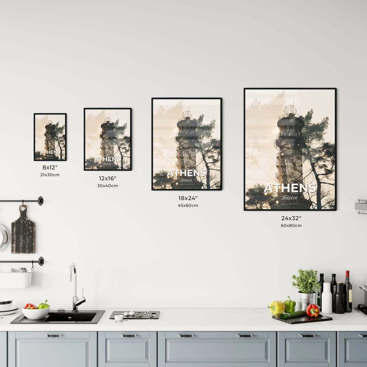 Athens, Greece: Double Exposure Skyline Art Poster Office Art