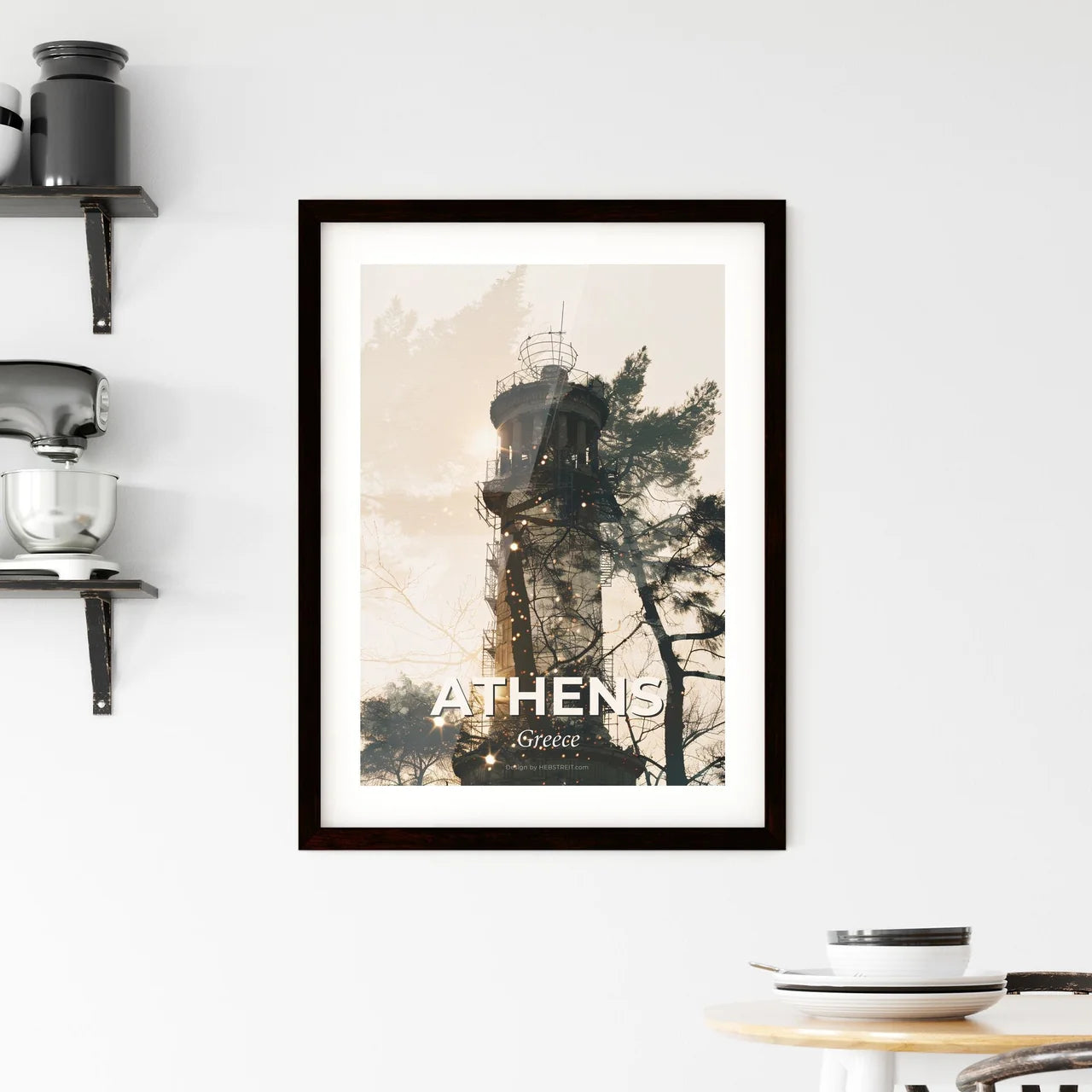 Athens, Greece: Double Exposure Skyline Art Poster Framed Print