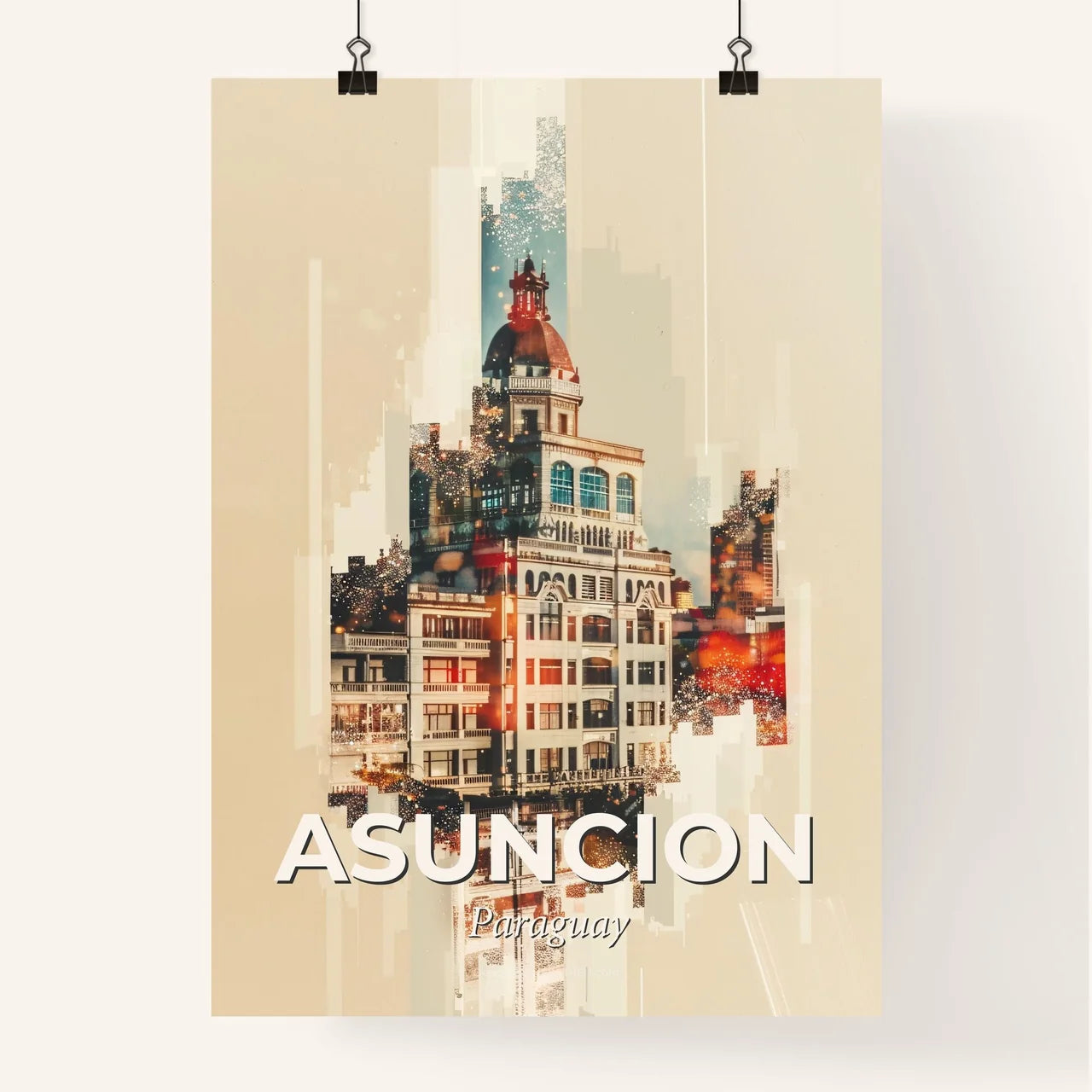 Asuncion Panorama Double Exposure Art Poster Poster