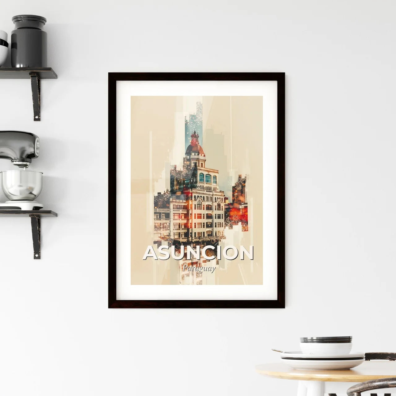 Asuncion Panorama Double Exposure Art Poster Framed Print