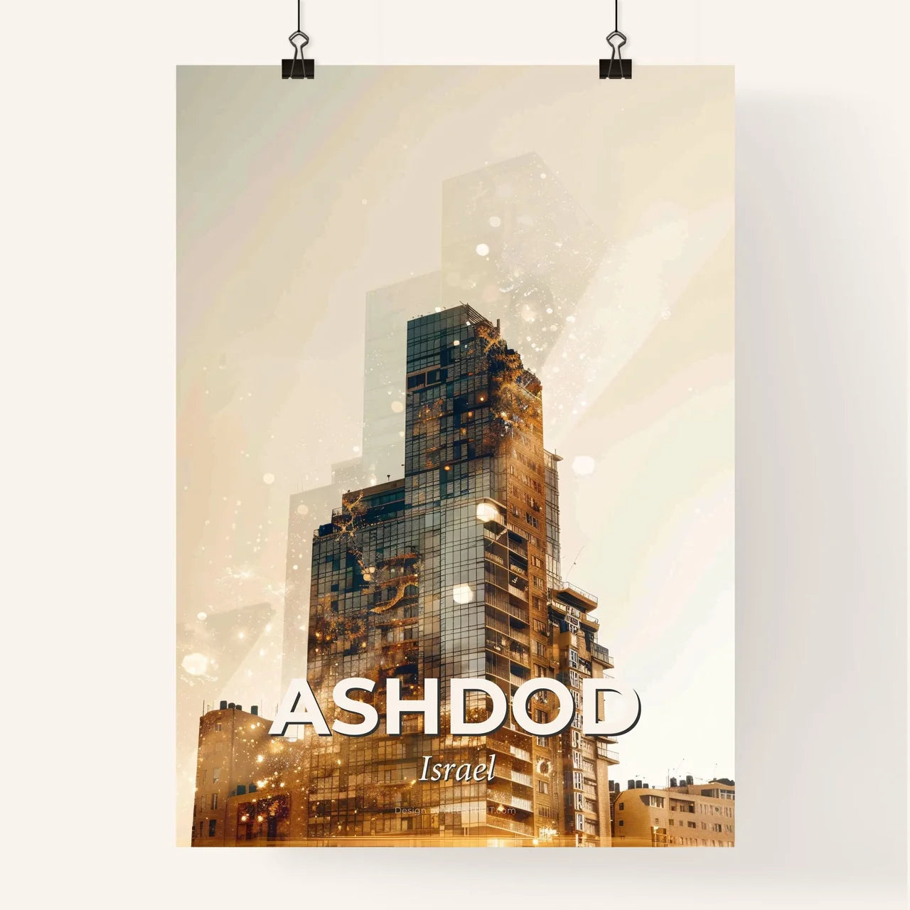 Ashdod Skyline Beige Sparkle Print Poster
