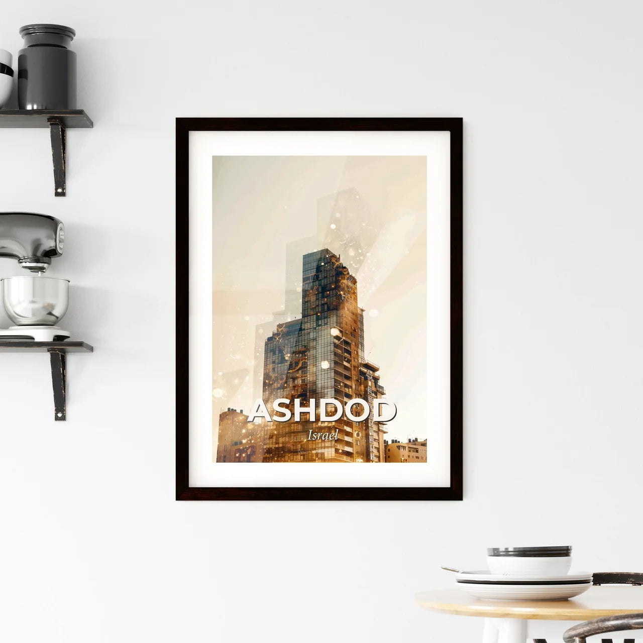 Ashdod Skyline Beige Sparkle Print Framed Print
