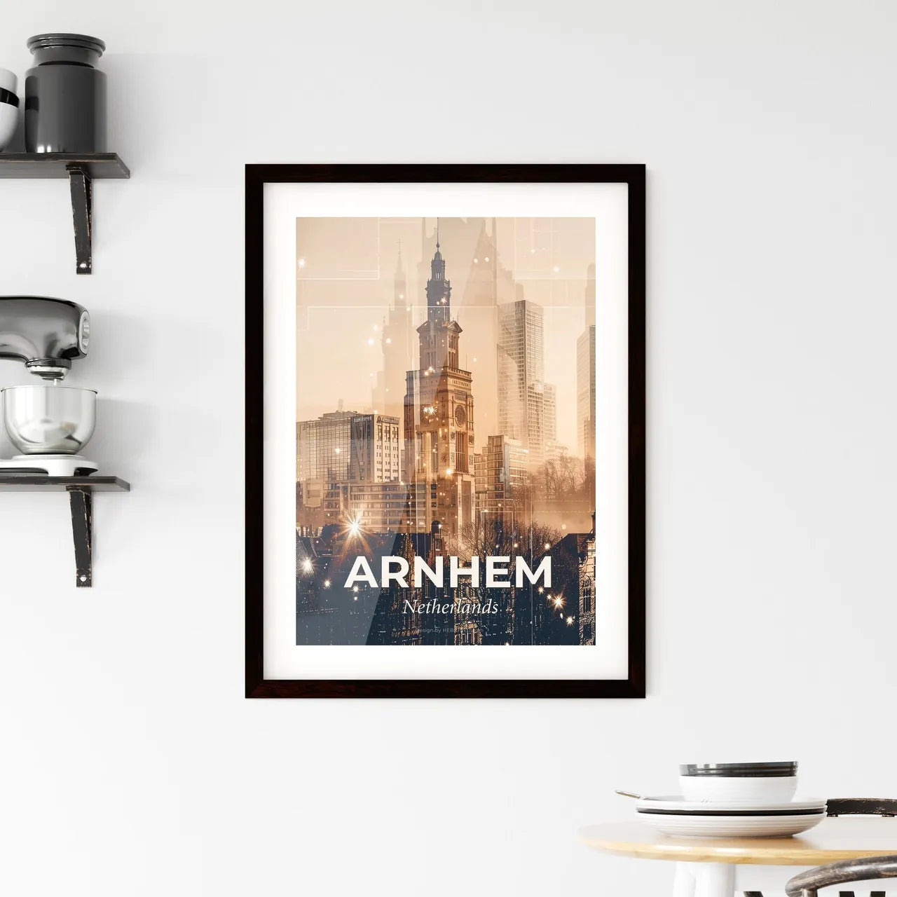 Arnhem Skyline Bright Beige Art Poster Framed Print