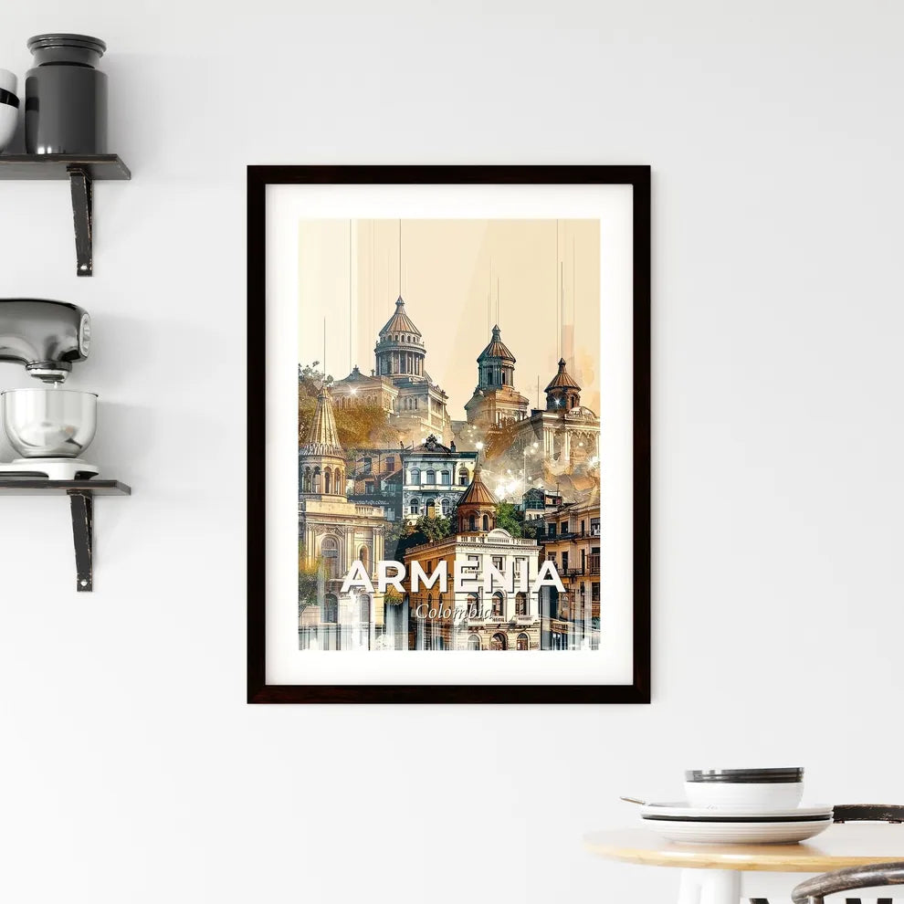 Armenia, Colombia: Skyline and Local Icons Poster Framed Print