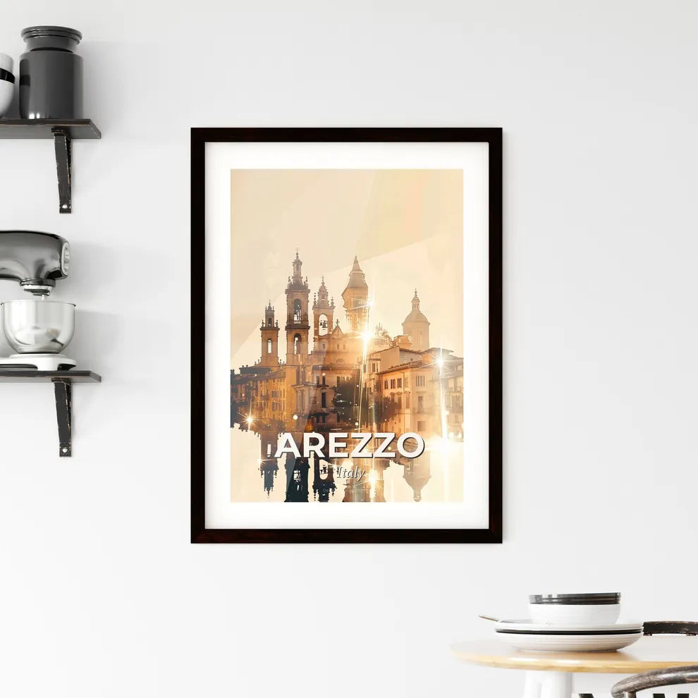 Arezzo City Skyline Double Exposure Art Poster Framed Print
