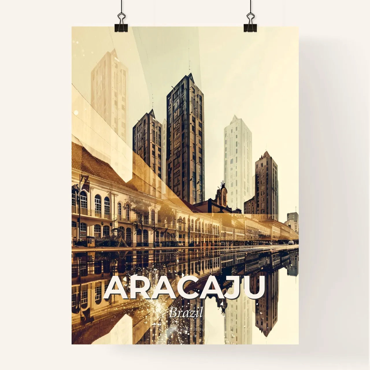Aracaju Skyline Icons Double Exposure Art Poster