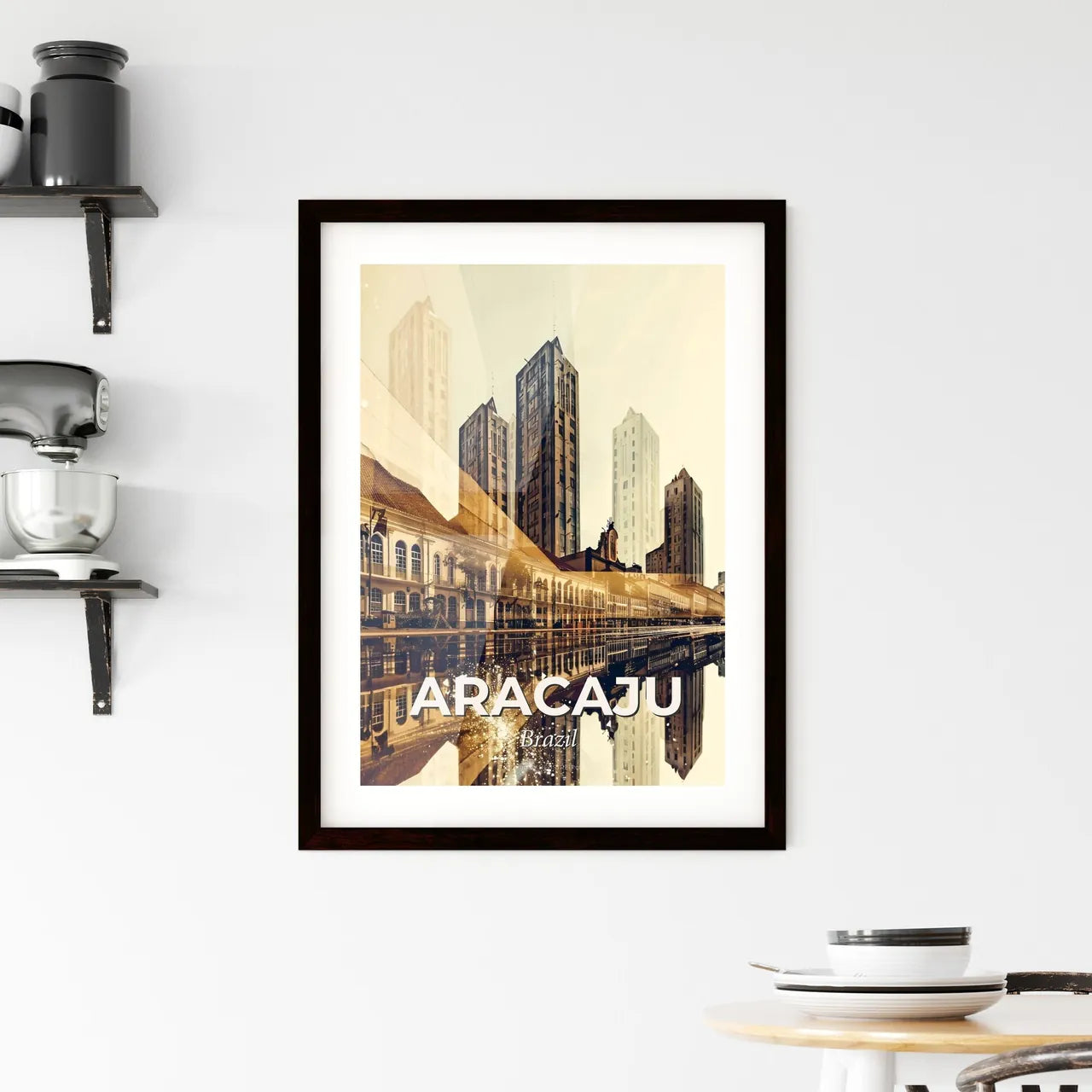 Aracaju Skyline Icons Double Exposure Art Framed Print