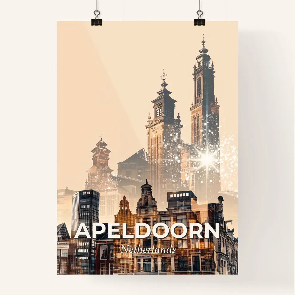 Apeldoorn Cityscape in Dual Hues with Glimmering Lights Poster