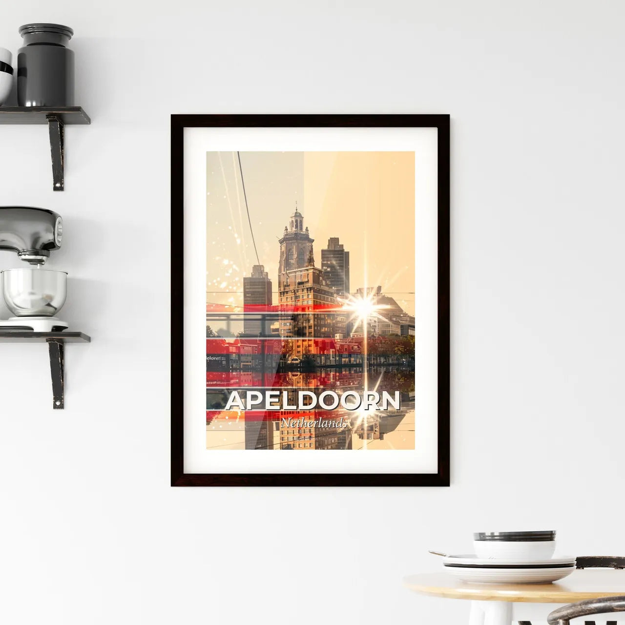 Apeldoorn City Silhouette Poster with Local Landmarks Framed Print