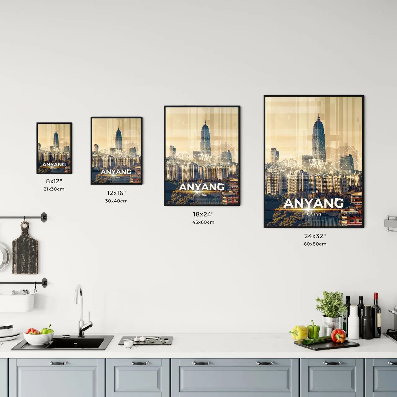 Anyang Skyline Bright Beige Poster Office Art