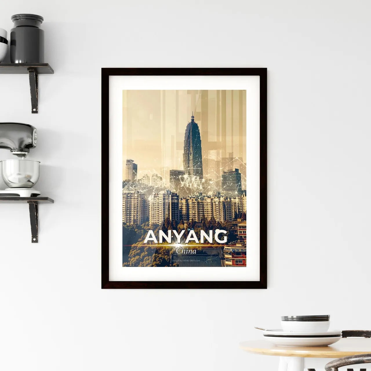 Anyang Skyline Bright Beige Poster Framed Print