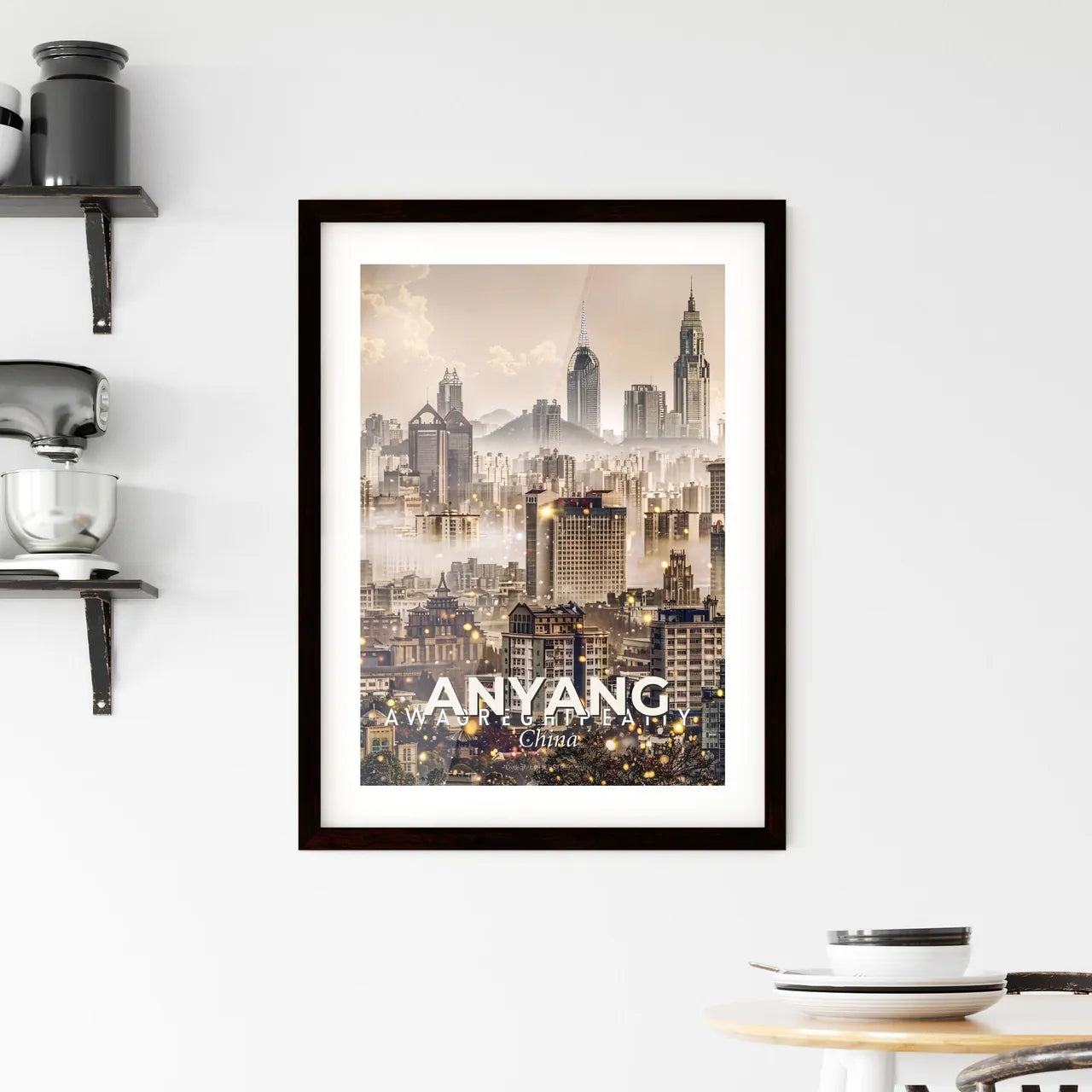 Anyang Skyline Icons Bright Composite Poster Framed Print