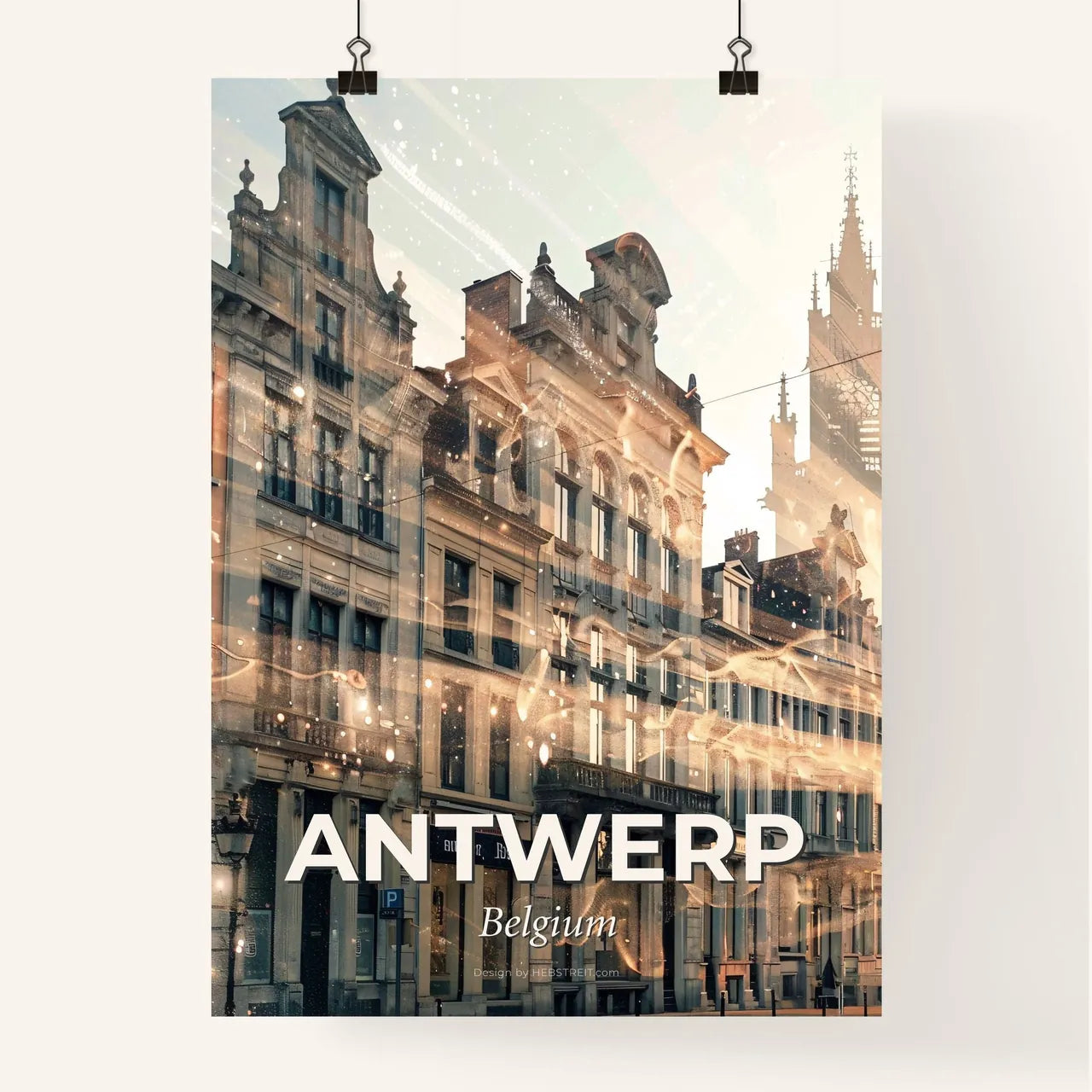 Antwerp Skyline: Beige Double Exposure Poster Art Poster