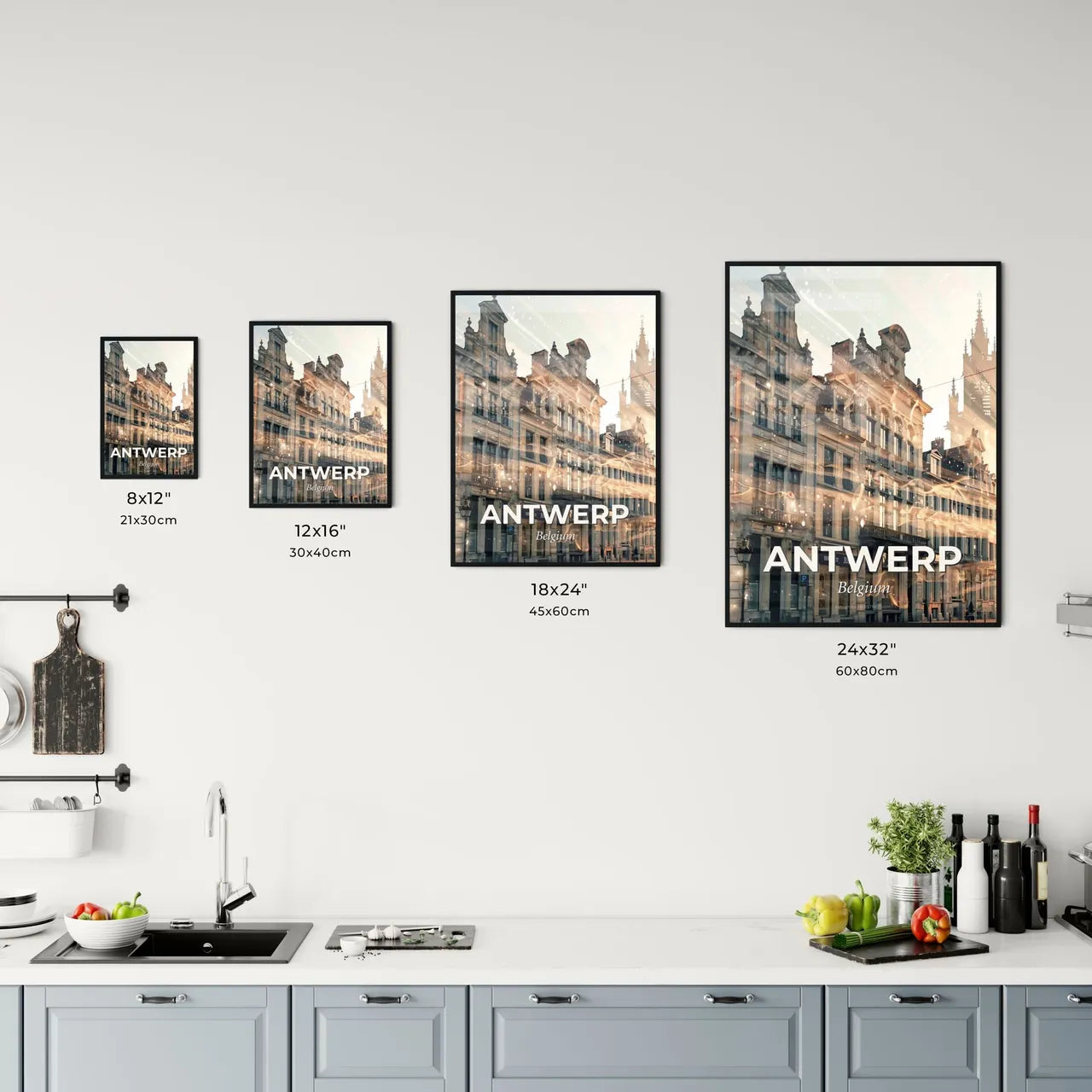 Antwerp Skyline: Beige Double Exposure Poster Art Office Art