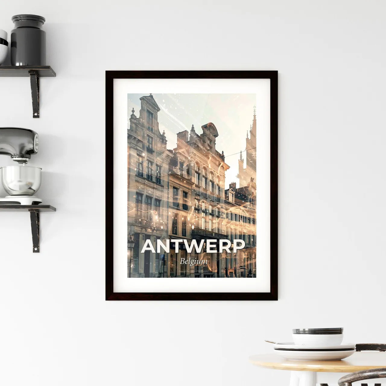 Antwerp Skyline: Beige Double Exposure Poster Art Framed Print