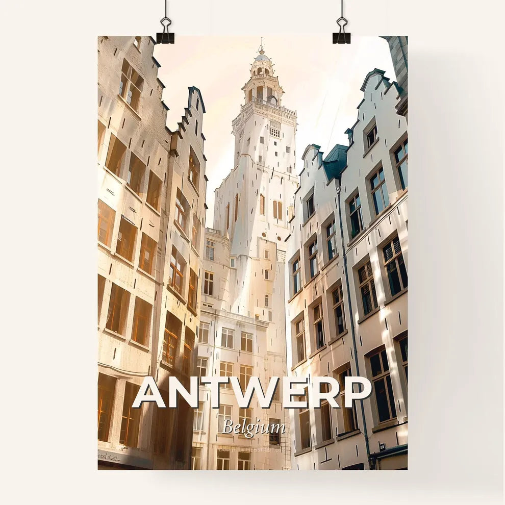 Antwerp Skyline Double Exposure Icon Silhouette Paper Poster
