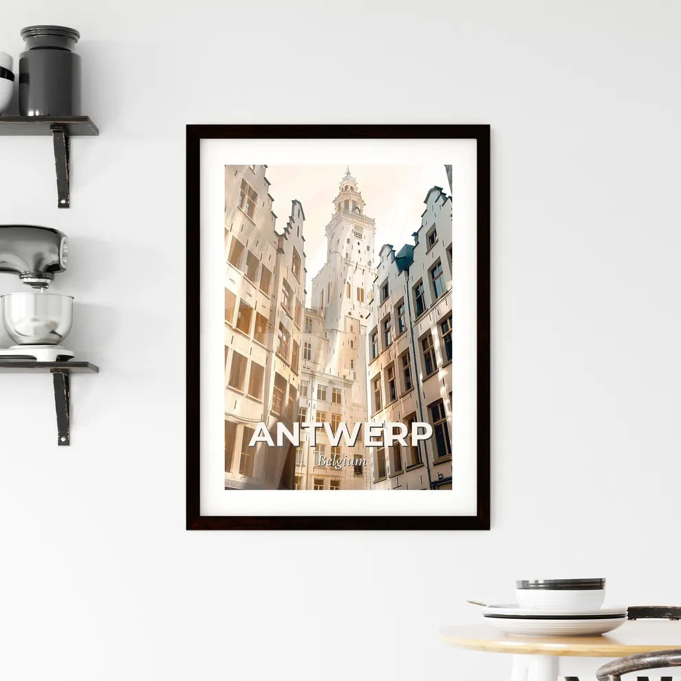 Antwerp Skyline Double Exposure Icon Silhouette Paper Framed Print
