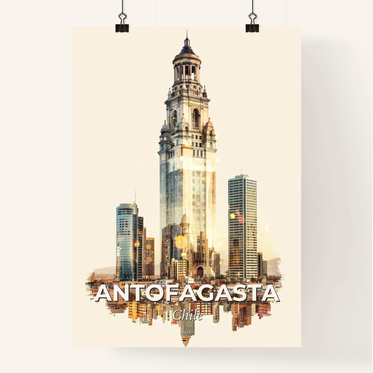 Antofagasta Skyline Icons Glow Composite Poster Poster