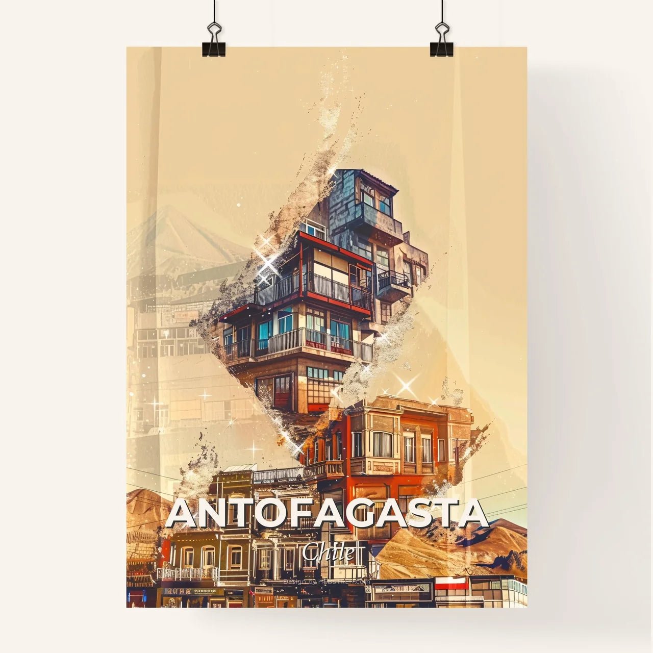 Antofagasta Skyline Art: City Icons on Beige Poster