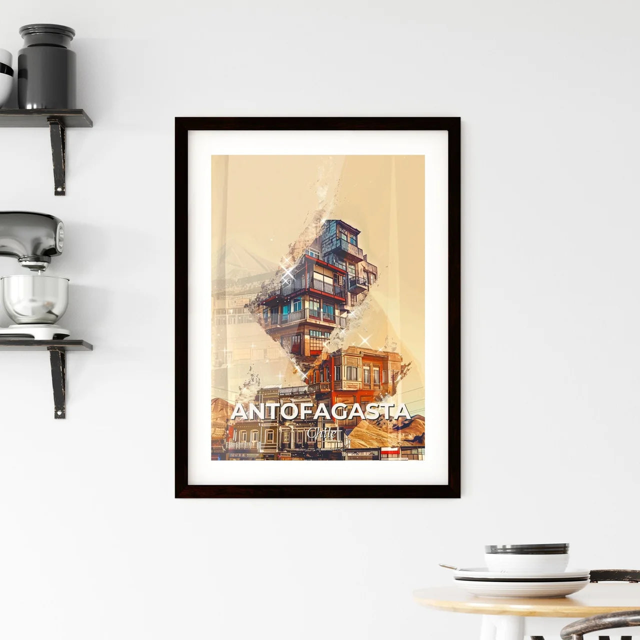 Antofagasta Skyline Art: City Icons on Beige Framed Print