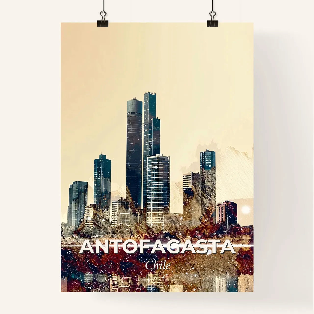 Antofagasta Silhouette Night Sparkle Tapestry Poster