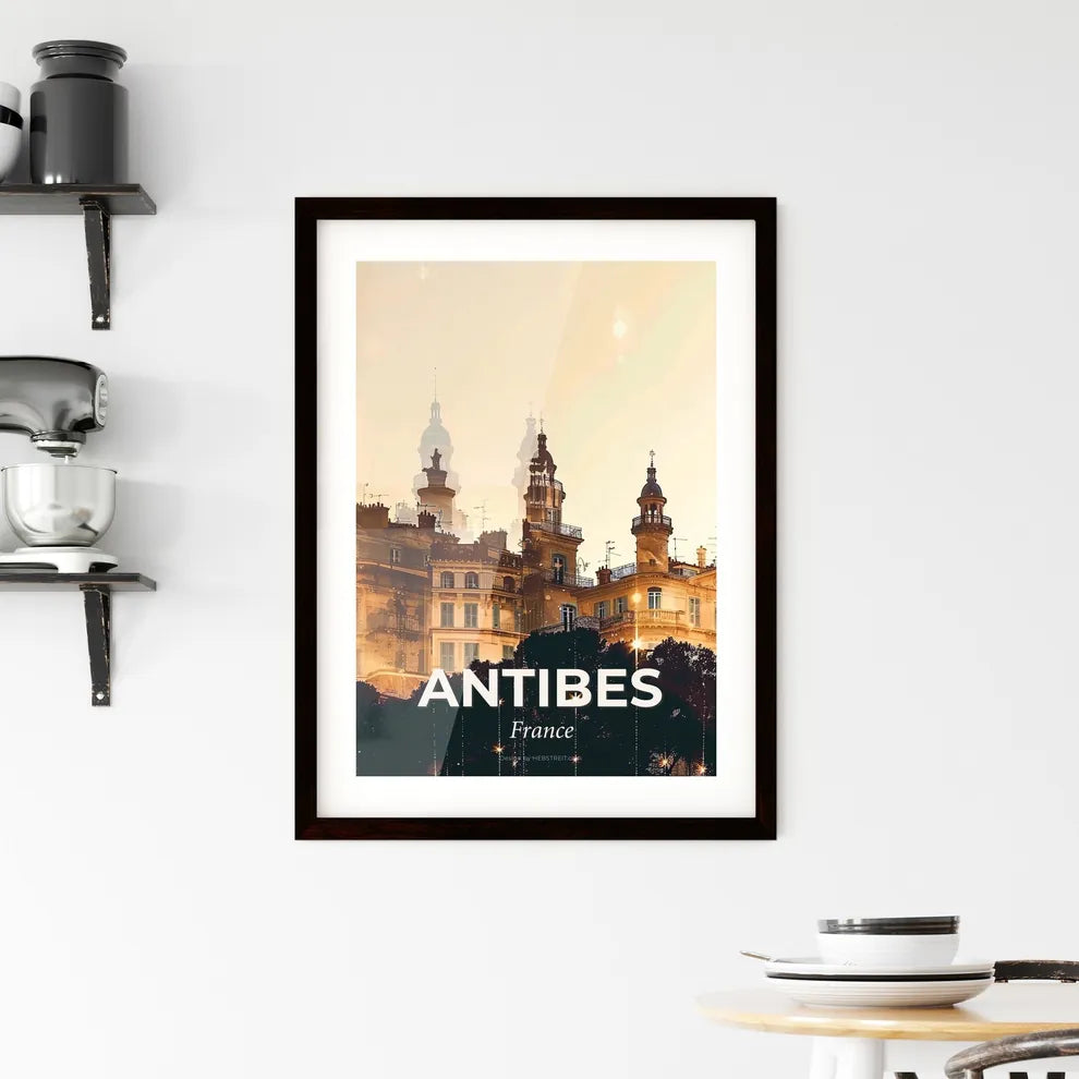 Antibes Skyline Double Exposure Composite Art Poster Framed Print